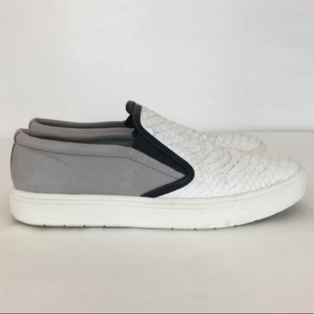 White Gray Snakeskin Slipon Sneakers VINCE 9